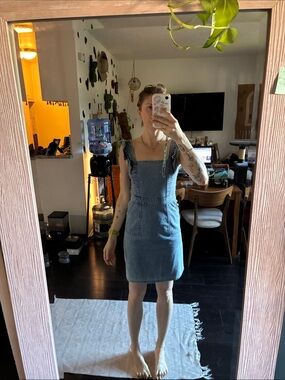Denim Pinafore Dress with Ruffle Straps